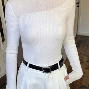 Commense Knit Ribbed Crew Neck Asymmetric Top